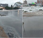 Besikaupiantis vanduo ant pėsčiųjų perėjos Kauno Ukmergės gatvėje