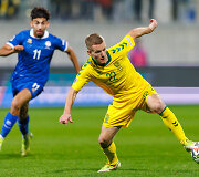 Lietuvos futbolo rinktinė Tautų lygos rungtynėse Kipre. Paulius Golubickas