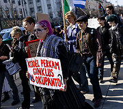 Protestas-eitynės prie&scaron; Lietuvos bendradarbiavimą Izraelio ir JAV karuose &bdquo;Karui &ndash; NE!&ldquo;
