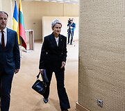 Nida Grunskienė atvyko į susitikimą su Seimo pirmininku