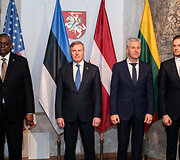 JAV  gynybos sekretoriaus ir Gabrieliaus Landsbergio spaudos konferencija