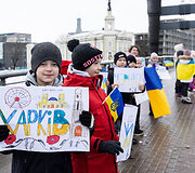 Ukrainos vienybės dienos minėjimas ant Mindaugo tilto