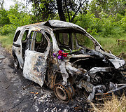 Rusų raketos susprogdintas automobilis Niujorke, Ukrainoje