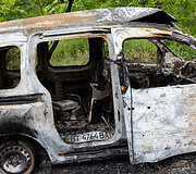 Rusų raketos susprogdintas automobilis Niujorke, Ukrainoje