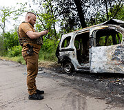 Rusų raketos susprogdintas automobilis Niujorke, Ukrainoje