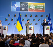 Volodymyro Zelenskio spaudos konferencija NATO vir&scaron;ūnių susitikime Vilniuje