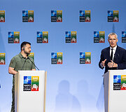 Volodymyro Zelenskio spaudos konferencija NATO vir&scaron;ūnių susitikime Vilniuje