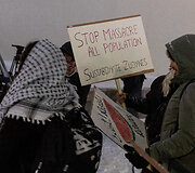 Protestas prie&scaron; nusikaltimus žmoni&scaron;kumui Palestinoje