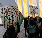 Protestas prie&scaron; nusikaltimus žmoni&scaron;kumui Palestinoje