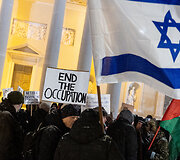 Protestas prie&scaron; nusikaltimus žmoni&scaron;kumui Palestinoje