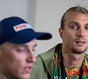 Tinklininkų Patriko Stankevičiaus ir Audriaus Kna&scaron;o sutikimas oro uoste