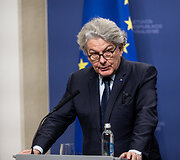 Ingridos &Scaron;imonytės ir Europos Komisijos nario Thierry Bretono spaudos konferencija