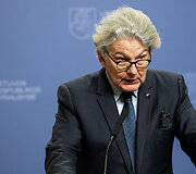 Ingridos &Scaron;imonytės ir Europos Komisijos nario Thierry Bretono spaudos konferencija
