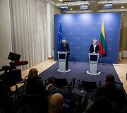 Ingridos &Scaron;imonytės ir Europos Komisijos nario Thierry Bretono spaudos konferencija