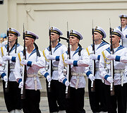 Oficiali Lenkijos gynybos ministro ir delegacijos pasitikimo ceremonija
