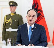 Gitano Nausėdos ir Albanijos Prezidento Bajram Begaj spaudos konferencija