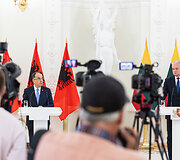 Gitano Nausėdos ir Albanijos Prezidento Bajram Begaj spaudos konferencija