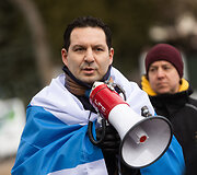 Antikarinis mitingas, kuriame dalyvauja Rusijos politiniai emigrantai