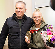 Vilniaus oro uoste pasitiktos  Europos bokso čempionato prizininkės: Gabrielė Stonkutė ir Ana Starovoitova