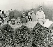 Prie mirusio karsto. Sentikių laidotuvės. Obelių apylinkės, Roki&scaron;kio r. Apie 1970 m. I&scaron; Manefos Zariankinos &scaron;eimos albumo