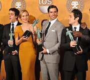 Christophas Waltzas (i&scaron; kairės į de&scaron;inę), B.J. Novakas, Diana Kruger, Eli Roth, Omaras Doom ir Jacky Ido