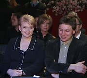 Eurokomisarė Dalia Grybauskaitė ir ra&scaron;ytojas bei TV laidos vedėjas Marius Iva&scaron;kevičius