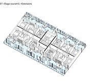 Vieno i&scaron; pastato korpusų renovacijos balkonais modelis. 