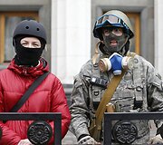 Protestuotojai prie Ukrainos parlamento pastato