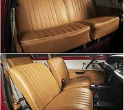 Septintojo de&scaron;imtmečio &Scaron;koda 1100 MBX salonas. Atkreipkite dėmesį, kaip pritvirtinti priekiniai saugos diržai &ndash; gale tokia konstrukcija būtų sunkiai įmanoma. (Gamintojo nuotrauka)