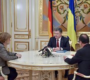 Kijeve aptarti taikos plano susitiko Angela Merkel, Francoise Hollande'as ir Petro Poro&scaron;enka 2015 m. vasario 05 d. 