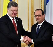 Kijeve aptarti taikos plano susitiko Angela Merkel, Francoise Hollande'as ir Petro Poro&scaron;enka 2015 m. vasario 05 d. 