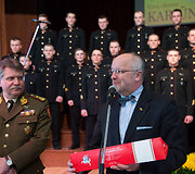 Lietuvos karo akademijos ramovėje vyko akademijos vyrų choro &bdquo;Kariūnas&ldquo; jubiliejinis koncertas  2015 m. balandžio 16 d. 