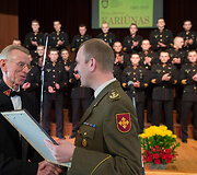 Lietuvos karo akademijos ramovėje vyko akademijos vyrų choro &bdquo;Kariūnas&ldquo; jubiliejinis koncertas  2015 m. balandžio 16 d. 