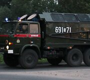 Lenkijos ugniagesiai važiuoja pro Ukmergę