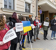 Protestas prie Vengrijos ambasados