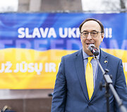 Mitingas skirtas remti Ukrainos kovą už laisvę. &Scaron;ūkis: &bdquo;Slava Ukraini! Už jūsų ir mūsų laisvę!&ldquo;