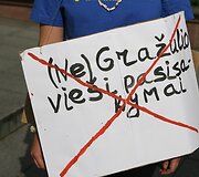 Antradienio vakarą Vilniuje &scaron;alia Vyriausybės grupelė liberalaus jaunimo su rožiniais akiniais praeiviams dalino lankstinukus &bdquo;dėkodami&ldquo; Seimui už priimtas Nepilnamečių apsaugos nuo neigiamo vie&scaron;osios infomacijos įstatymo pataisas.