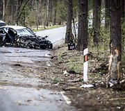 Karačiūnų gatvėje BMW atsitrenkė į medį