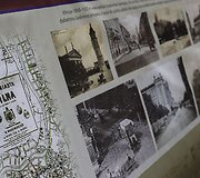 Vilniaus pilių teritorijos ir įvairių Lietuvos istorijos laikotarpių vaizdai ant &bdquo;Rotondos&ldquo; tvoros.