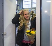 Rūtos Meilutytės sutikimas Vilniaus oro uoste.