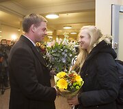 Rūtos Meilutytės sutikimas Vilniaus oro uoste.