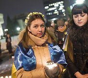 Ukrainiečiai ir lietuviai  i&scaron;reikė pagarbą žuvusiems Ukrainos gyventojams