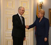 Lietuvos Respublikos Prezidentė Dalia Grybauskaitė priėmė Lietuvoje vie&scaron;intį Europos Sąjungos Prezidentą Hermaną van Rompuy.