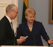Lietuvos Respublikos Prezidentė Dalia Grybauskaitė priėmė Lietuvoje vie&scaron;intį Europos Sąjungos Prezidentą Hermaną van Rompuy.