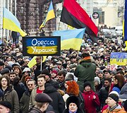 Ukrainą palaikantys protestuotojai