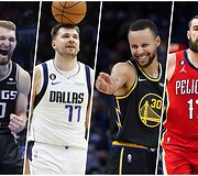 Domantas Sabonis, Luka Dončičius, Stephenas Curry ir Jonas Valančiūnas