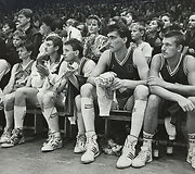 Žalgiris 1986 m. Arvydas Sabonis, Arūnas Visockas, Algirdas Brazys, Arvydas Venclovas, Sergejus Jovai&scaron;a, Rimas Kurtinaitis (kairėje).