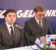 Susisiekimo ministerijos kancleris Tomas Karpavičius ir &bdquo;Lietuvos geležinkelių&ldquo; vadovas Stasys Dailydka