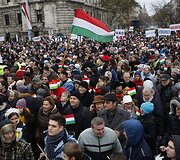 Protesto Vengrijoje akimirkos
