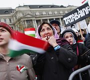 Protesto Vengrijoje akimirkos